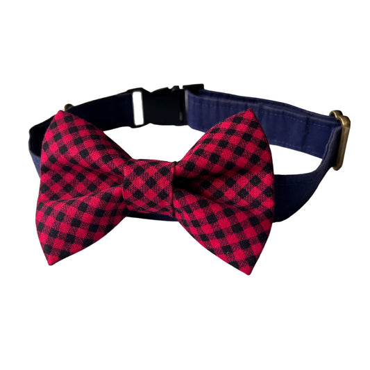 Holiday Check Dog Bow Tie