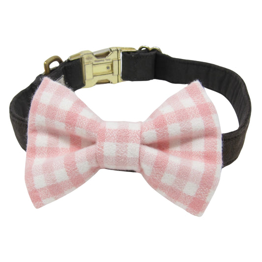 Sweetheart Pink Flannel Dog Bow Tie