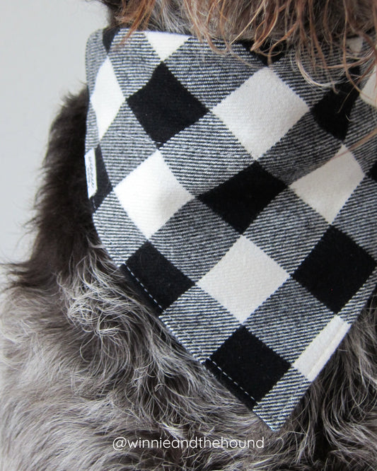 Black & Cream Buffalo Plaid Flannel Dog Bandana