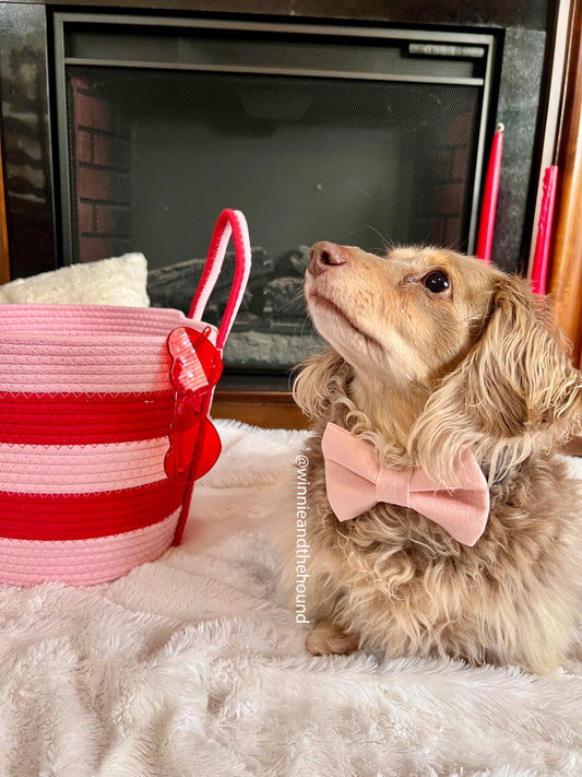 Light Pink Linen Dog Bow Tie
