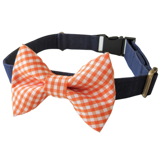 Orange Gingham Dog Bow Tie