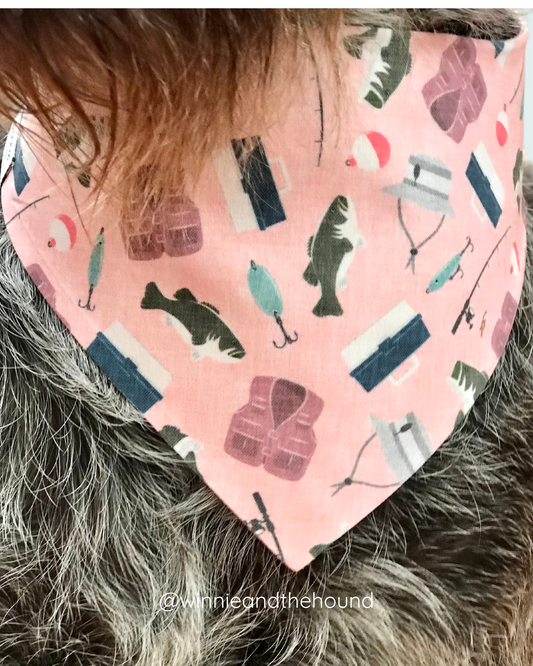 Gone Fishing Dog Bandana - Pink