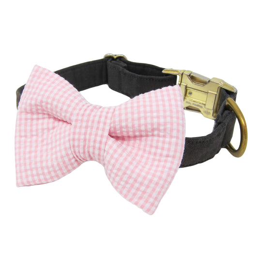 So Sweet Pink Seersucker Dog Bow Tie