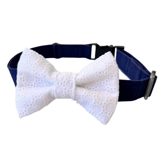 White Eyelet Dog Bow Tie