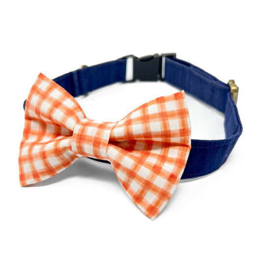 Orange and White Plaid Dog Bow Tie