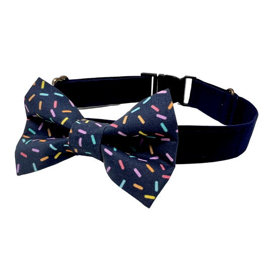 Navy Birthday Sprinkles Dog Bow Tie