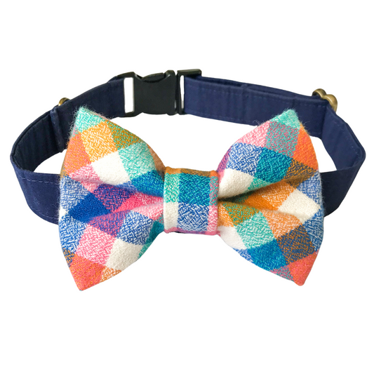 Poolside Plaid Flannel Dog Bow Tie