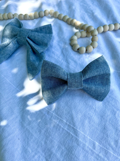 Chambray Denim Dog Bow Tie