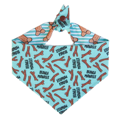 Teal Branch Manager Tie On Dog Bandana