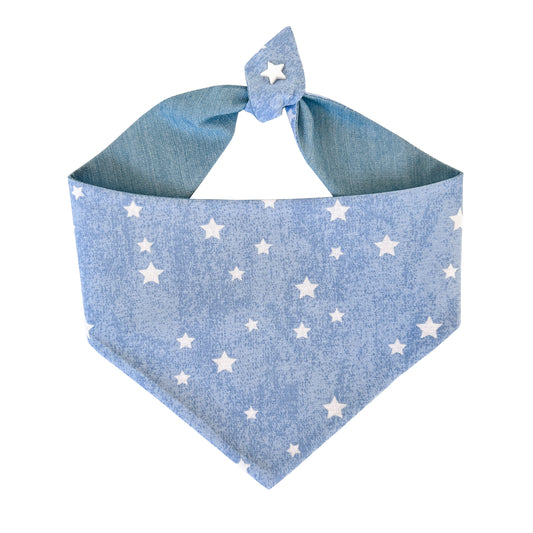 Chambray Stars Tie On Dog Bandana with Snaps