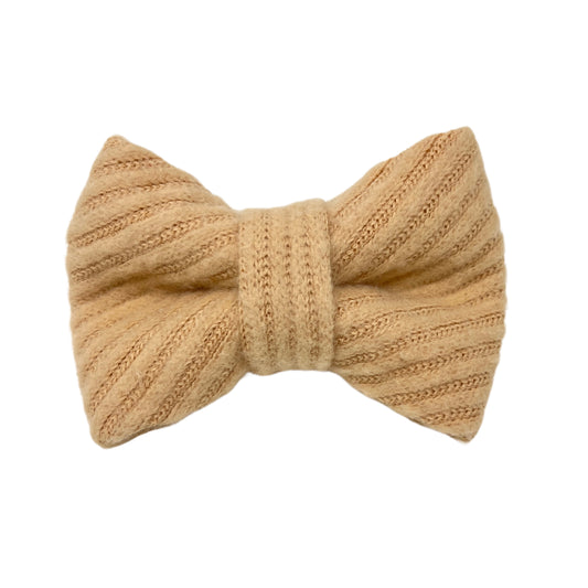 Cozy Beige Sweater Knit Dog Bow Tie