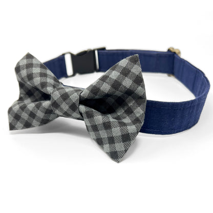 Gray and Black Check Dog Bow Tie