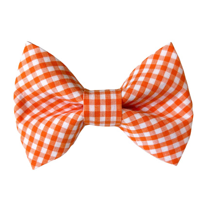 Orange Gingham Dog Bow Tie