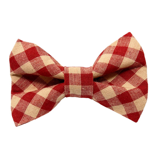 Red and Tan Check Dog Bow Tie