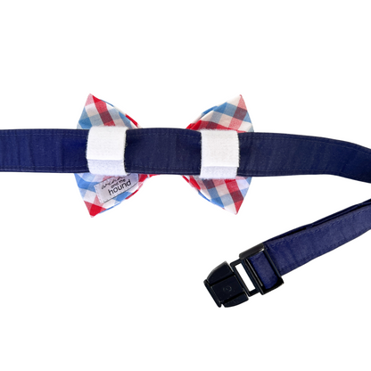 Patriotic Gingham Dog Bow Tie