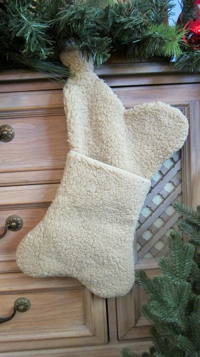 Sherpa Dog Bone Christmas Stocking - Light Brown