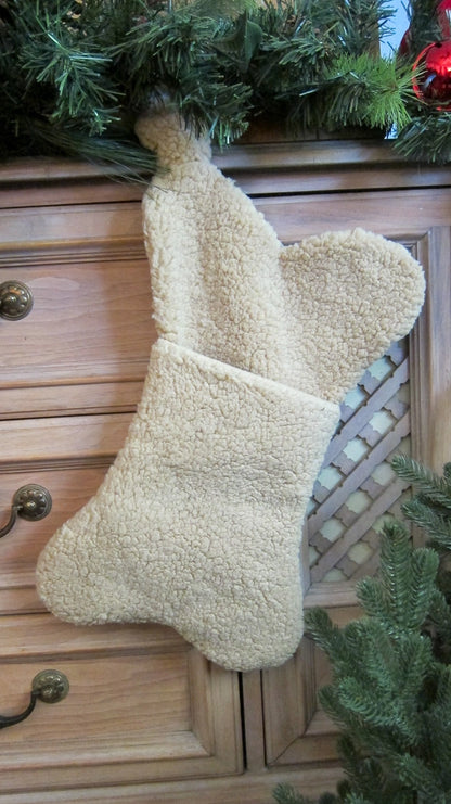 Sherpa Dog Bone Christmas Stocking - Light Brown