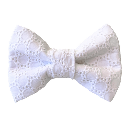 White Eyelet Dog Bow Tie