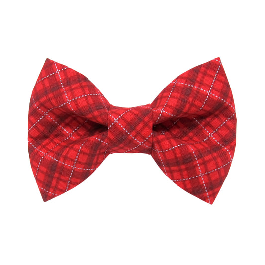 Silver Yuletide Plaid Dog Bow Tie