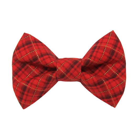 Gold Yuletide Plaid Dog Bow Tie