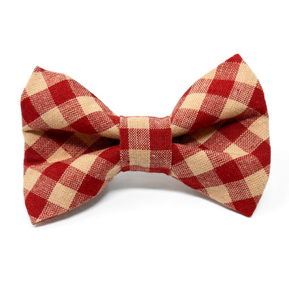 Red and Tan Check Dog Bow Tie