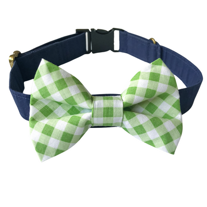 Green and White Plaid Dog Bow Tie