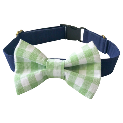 Green and White Check Dog Bow Tie