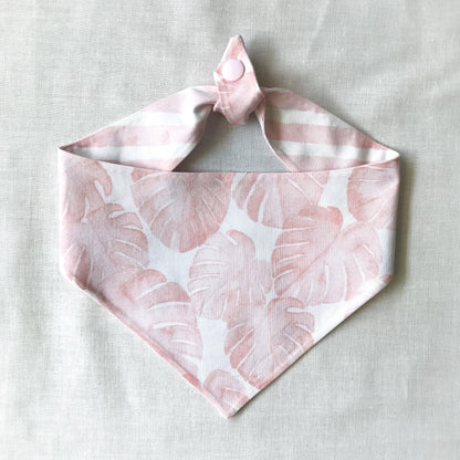 Pink Monstera Tie On Dog Bandana