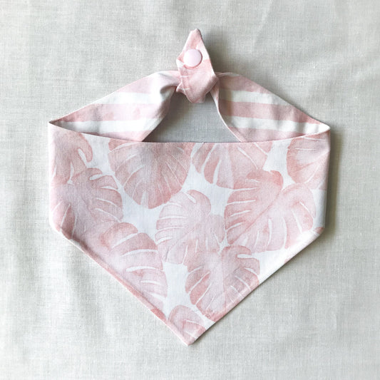 Pink Monstera Tie On Dog Bandana