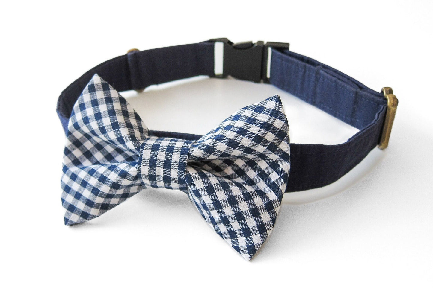 Navy Gingham Dog Bow Tie