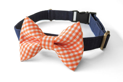 Orange Gingham Dog Bow Tie