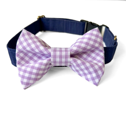 Purple Gingham Dog Bow Tie