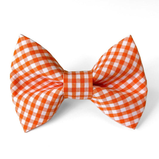 Orange Gingham Dog Bow Tie