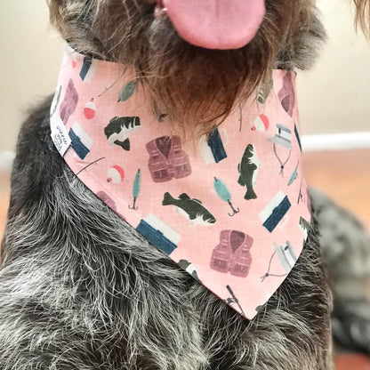 Pink Gone Fishing Tie On Dog Bandana