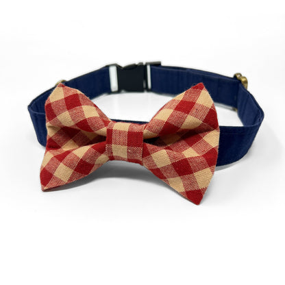 Red and Tan Check Dog Bow Tie