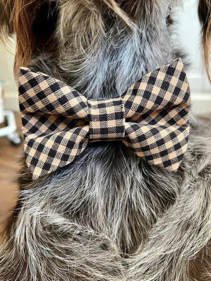 Black and Tan Check Dog Bow Tie