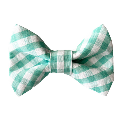 Teal Gingham Seersucker Dog Bow Tie