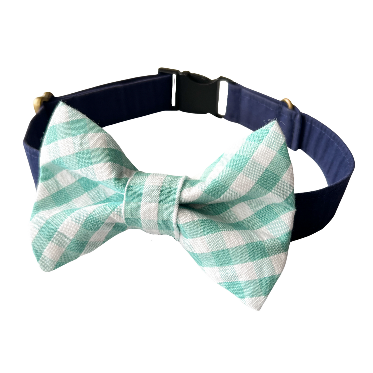 Teal Gingham Seersucker Dog Bow Tie