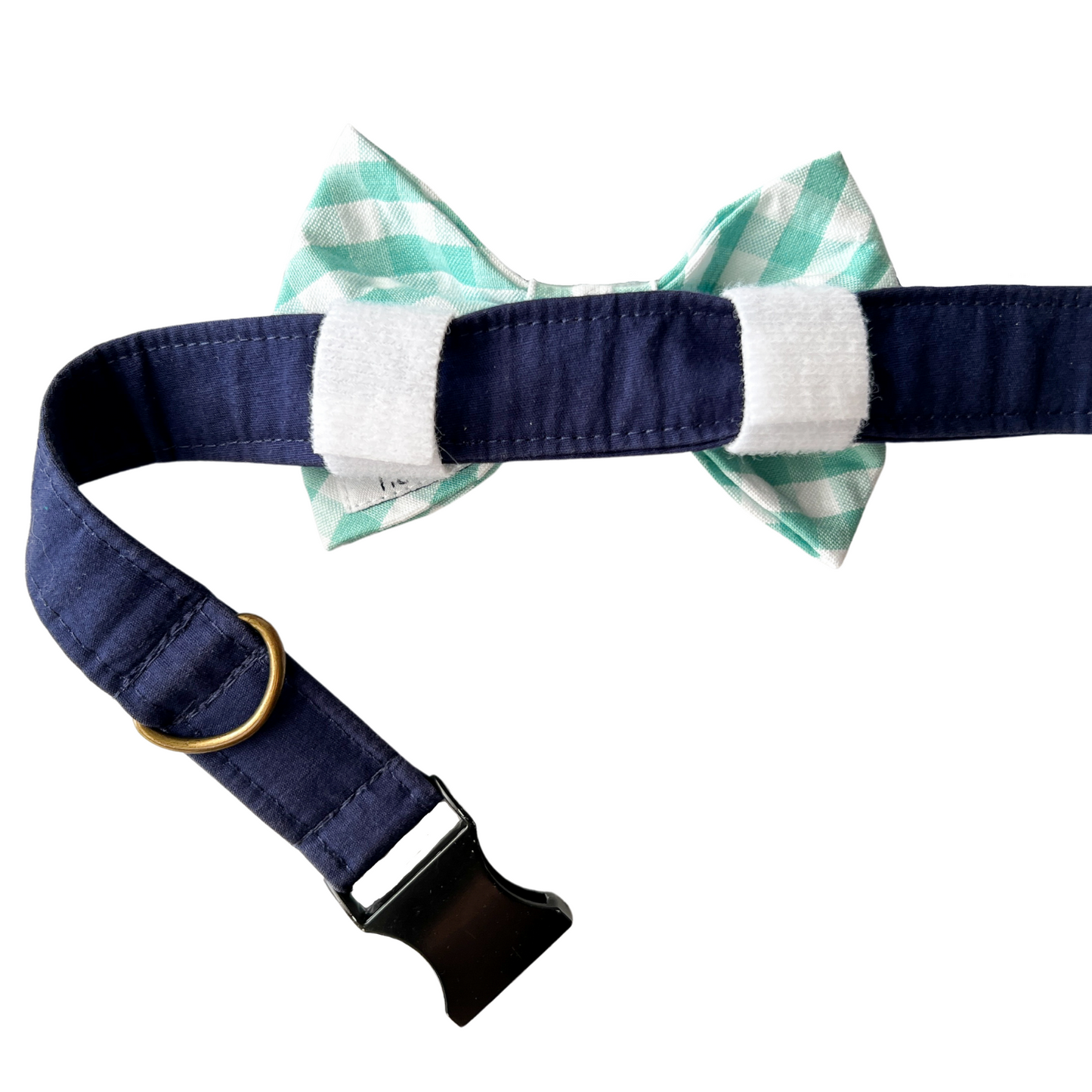 Teal Gingham Seersucker Dog Bow Tie