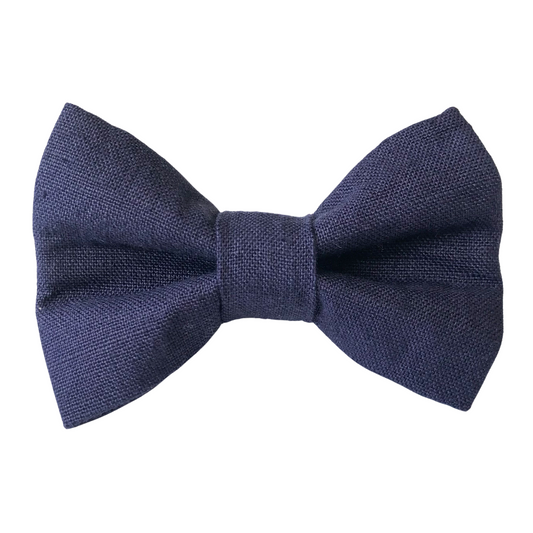 Navy Linen Dog Bow Tie