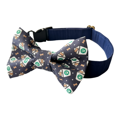 Navy Pup Cups Dog Bow Tie