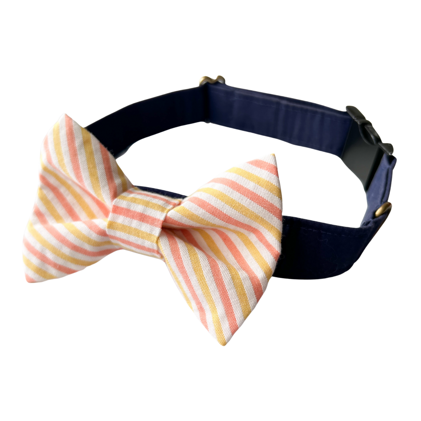 Yellow and Pink Seersucker Stripe Dog Bow Tie