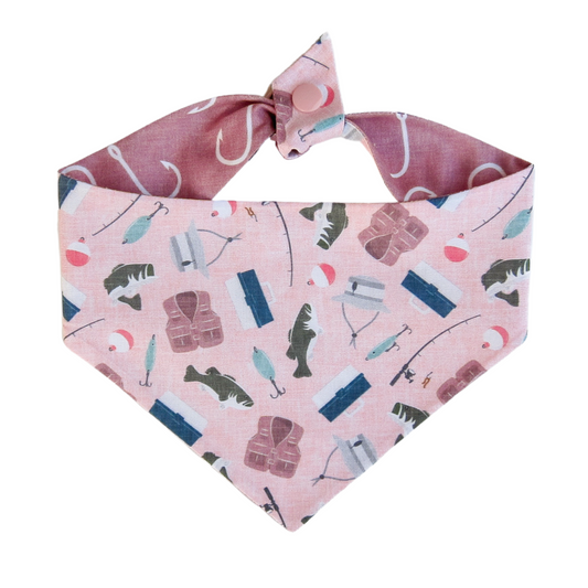 Pink Gone Fishing Tie On Dog Bandana