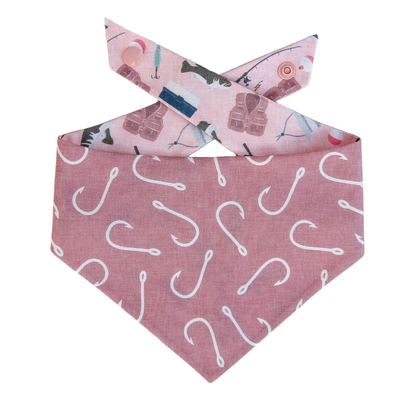 Pink Gone Fishing Tie On Dog Bandana