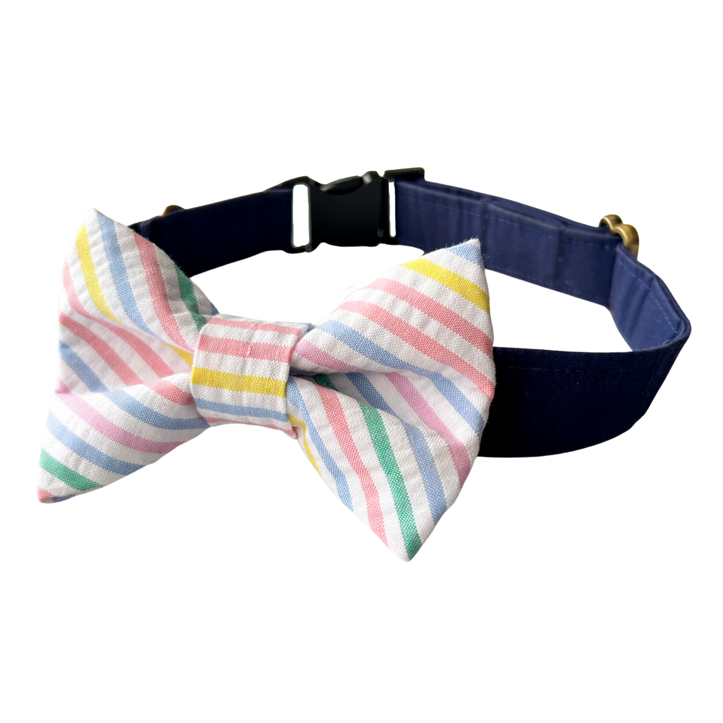 Rainbow Stripe Seersucker Dog Bow Tie