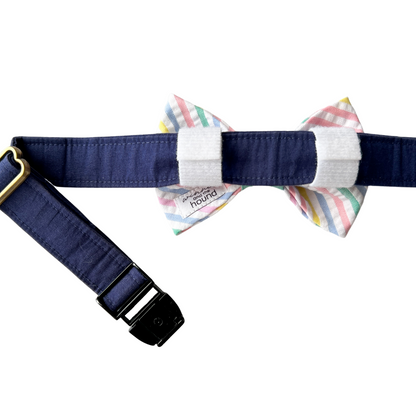 Rainbow Stripe Seersucker Dog Bow Tie